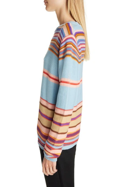 Shop Acne Studios Kenzil Face Patch Stripe Cotton Sweater In Dusty Blue/ Multi