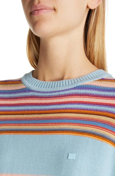 Shop Acne Studios Kenzil Face Patch Stripe Cotton Sweater In Dusty Blue/ Multi