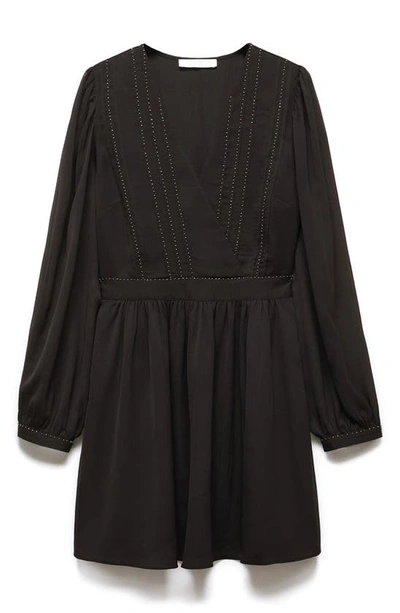 Shop Mango Flowy Beaded Long Sleeve Dress In Black