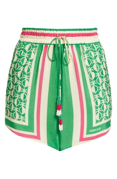 Shop Farm Rio Pineapple Scarf Print High Waist Shorts In Green