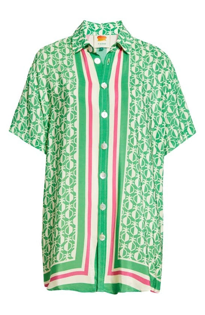 Shop Farm Rio Pineapple Scarf Print Camp Shirt In Green