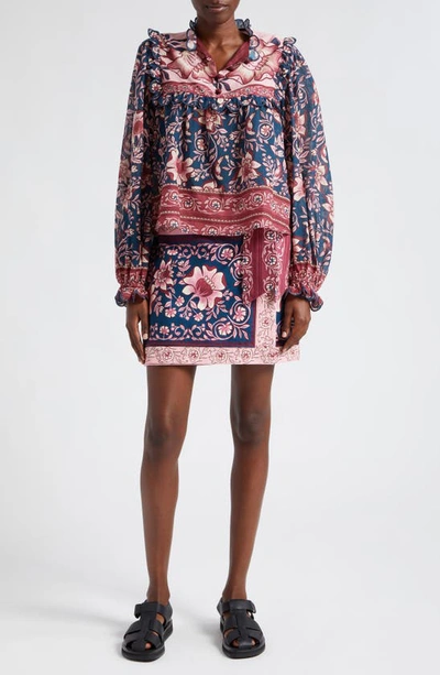 Farm Rio Ainika Charm Overlapped Denim Miniskirt In Teal