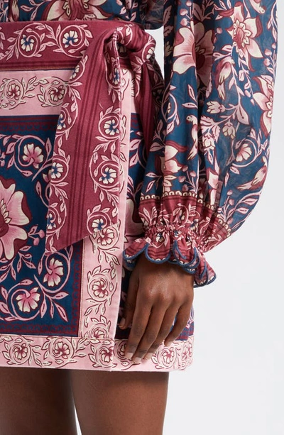 Farm Rio Ainika Charm Overlapped Denim Miniskirt In Teal