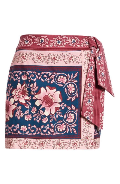 Farm Rio Ainika Charm Overlapped Denim Miniskirt In Teal