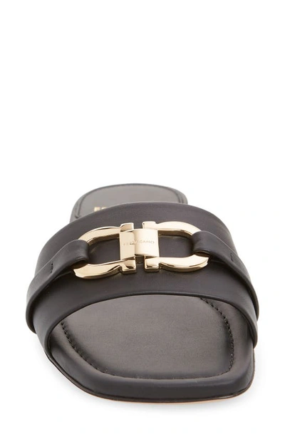 Ferragamo 'leah' Black Sandals With Gancini Plate On Front In Black
