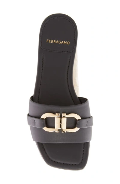 Ferragamo 'leah' Black Sandals With Gancini Plate On Front In Black