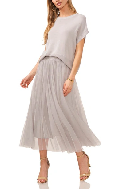 Shop Vince Camuto Pleated Mesh Midi Skirt In Silver Mist