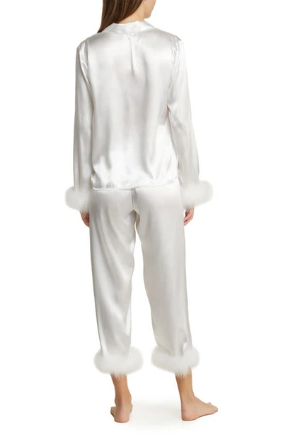Shop In Bloom By Jonquil Feather Trim Satin Pajamas In Ivory
