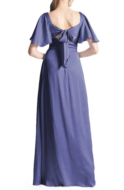 Shop Sachin & Babi Aurora Square Neck Crinkle Georgette Gown In Deep Cobalt