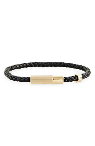 Shop Ferragamo Lighter Braided Leather Bracelet In Nero/ Oro