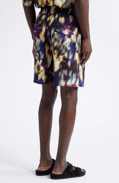 Shop Isabel Marant Vataya Abstract Print Elastic Waist Shorts In Ochre/ Black