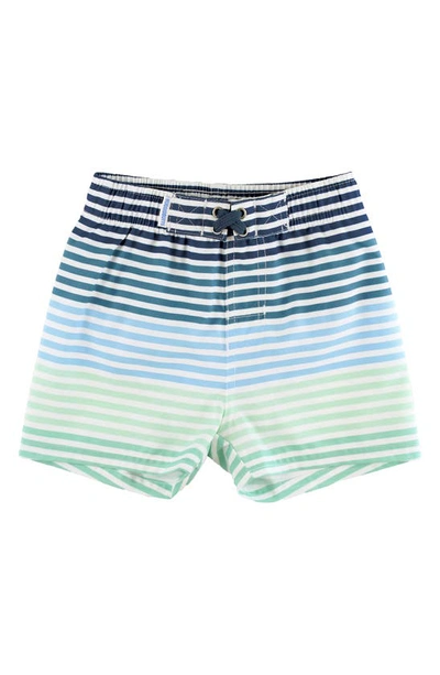 Shop Ruggedbutts Kids' Stripe Swim Trunks In Blue Green Multi