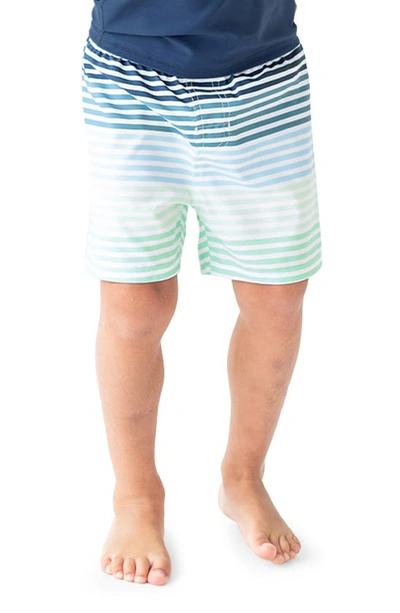 Shop Ruggedbutts Kids' Stripe Swim Trunks In Blue Green Multi