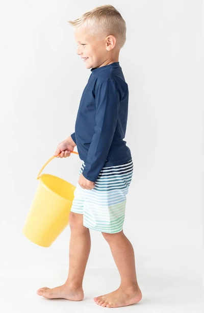 Shop Ruggedbutts Kids' Stripe Swim Trunks In Blue Green Multi