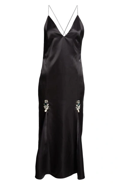 Shop Wales Bonner Josephine Crystal Embellished Satin Slipdress In Black