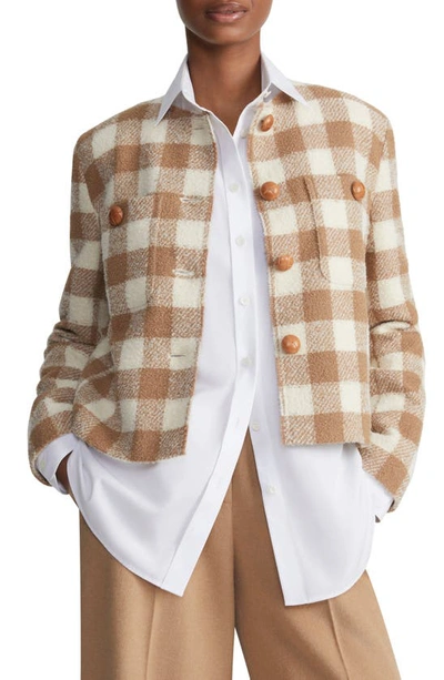 Shop Lafayette 148 Gingham Check Insulated Wool Blend Jacket In Camel Multi