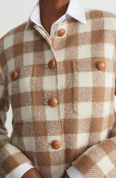 Shop Lafayette 148 Gingham Check Insulated Wool Blend Jacket In Camel Multi