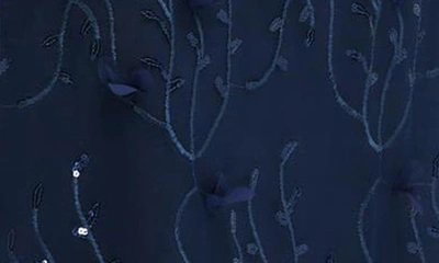 Dessy Collection One-shoulder Fit And Flare 3d Floral Embroidered Dress In Midnight