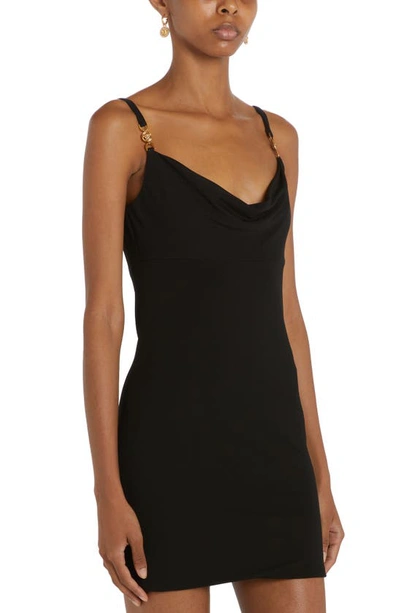 Shop Versace Drape Neck Minidress In Black