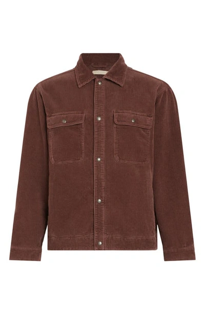 Shop Allsaints Castleford Corduroy Snap Front Shirt In Warm Red
