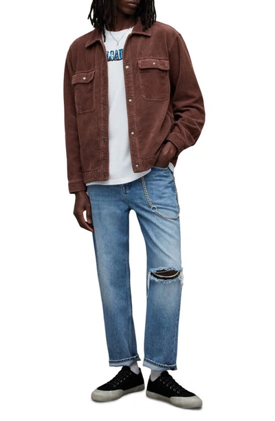 Shop Allsaints Castleford Corduroy Snap Front Shirt In Warm Red