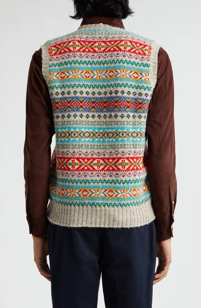 Shop Drake's Fair Isle Wool Sweater Vest In Red Multi