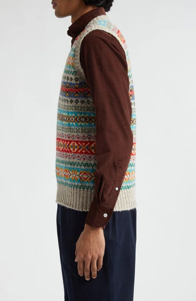 Shop Drake's Fair Isle Wool Sweater Vest In Red Multi
