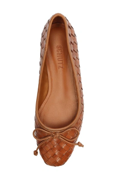 Schutz Arissa Woven Leather Bow Ballerina Flats In Miele