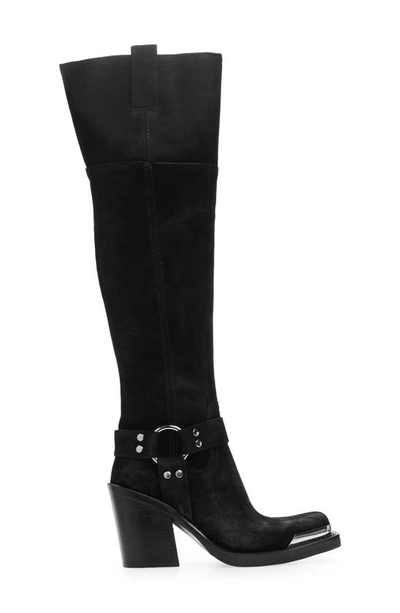Shop Jeffrey Campbell Mazatlan Over The Knee Boot In Black Oiled Suede Silver