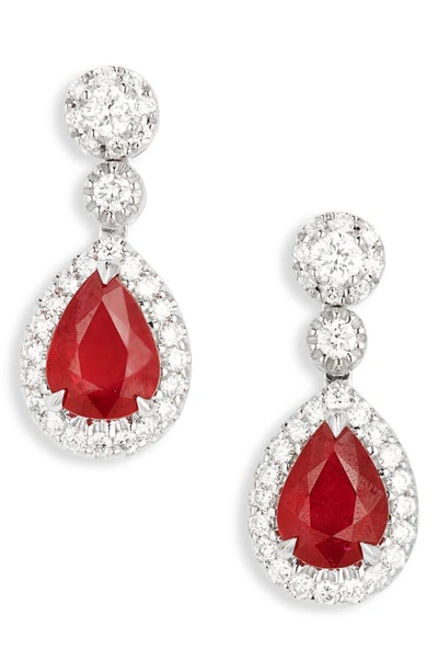 Shop Valani Atelier Ruby & Pavé Diamond Drop Earrings In White Gold/ Ruby/ Diamond