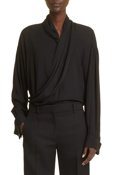 Shop The Row Darnelle Draped Silk Top In Black