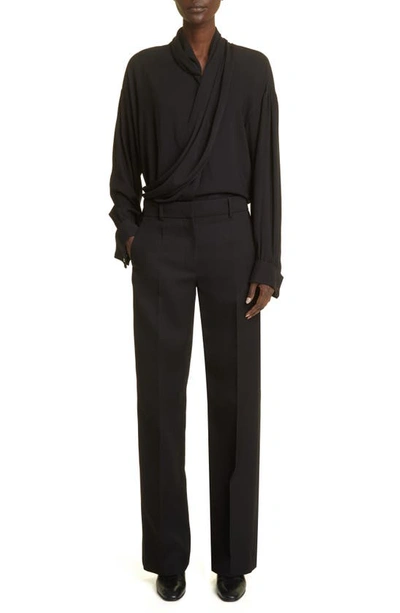 The Row Darnelle Draped Silk Top In Black