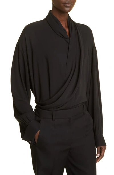 The Row Darnelle Draped Silk Top In Black