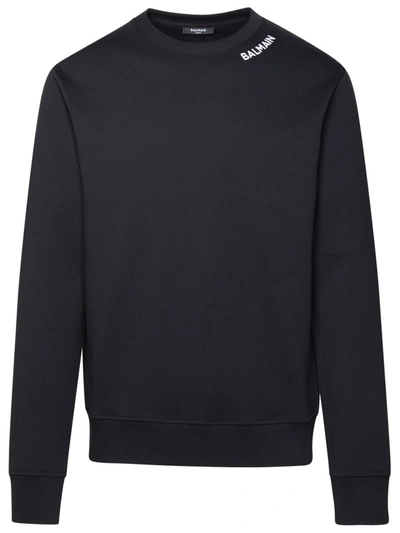 Shop Balmain Sweatshirt Neck Logo In Black