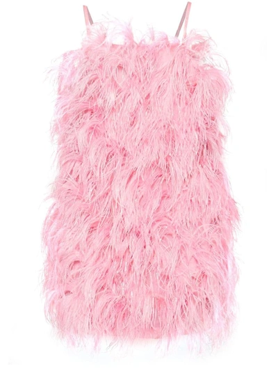 Shop Msgm Square-neck Ostrich-feather Minidress In Pink