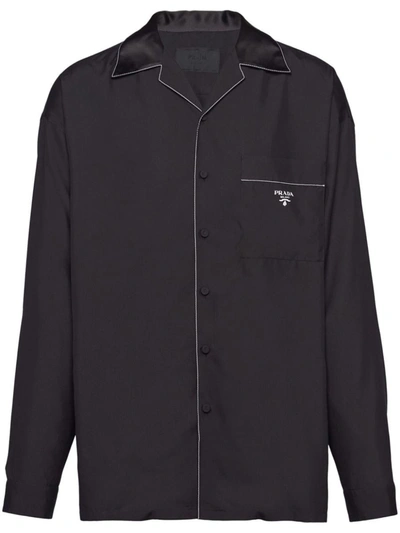 Shop Prada Contrasting-trim Pyjama Silk Shirt In Nero