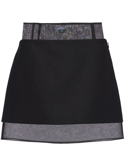 Shop Prada Logo-plaque Wool Miniskirt In Nero