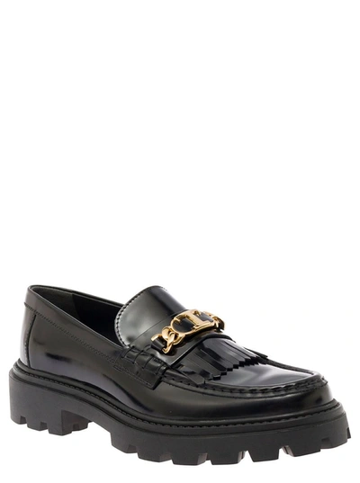 Shop Tod's Black Loafers With Oversized Platform In Patent Leather Woman