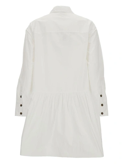 Shop Ganni Mini White Shirt Dress With Flared Skirt In Cotton Woman