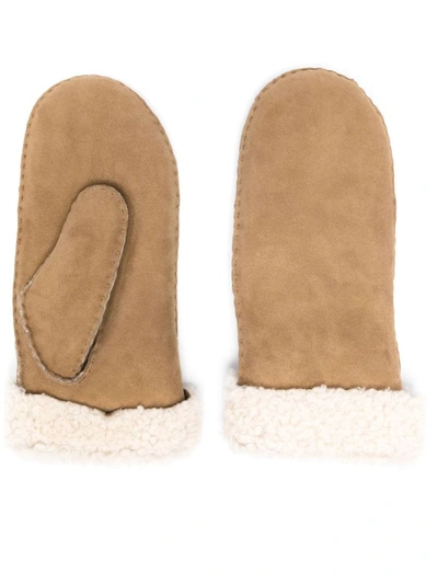 Shop Isabel Marant Shearling-trim Mittens In Brown