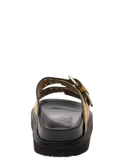 Shop Isabel Marant Beige Sandals With Studs And Double Buckle Strap In Leather Woman In Grey