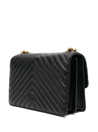 Shop Pinko 'love One Classic' Black Crossbody Bag With Love Birds Detail In Quilted Leather Woman
