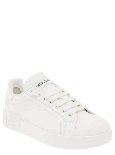 Shop Dolce & Gabbana 'portofino' White Low Top Sneakers With Logo Detail In Leather Woman