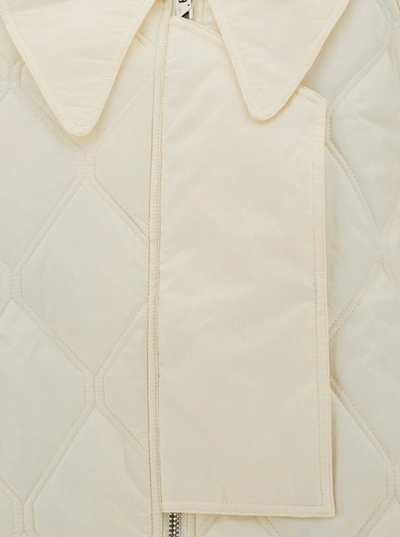 Shop Ganni Cream White Quilted Jacket With Oversized Collar In Recyclaed Polyamide Woman