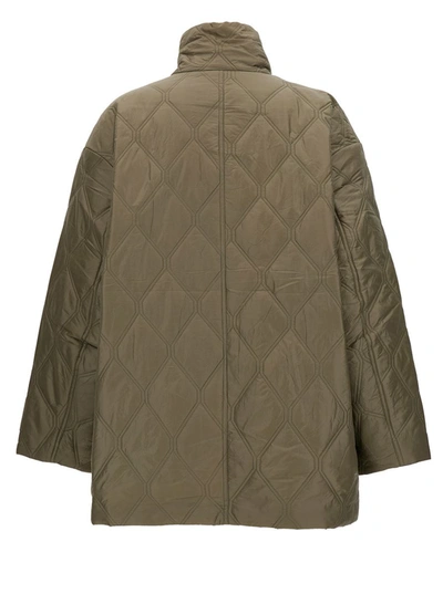 Shop Ganni Green Quilted Jacket With High Neck And Buttons In Recycled Polyamide Woman