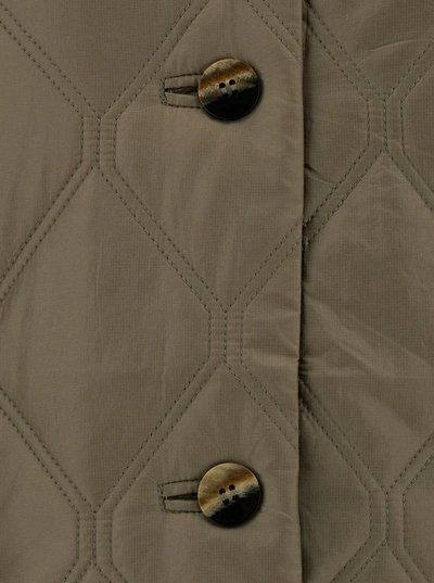 Shop Ganni Green Quilted Jacket With High Neck And Buttons In Recycled Polyamide Woman