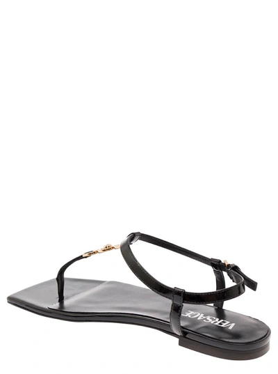 Shop Versace 'medusa '95' Black Low Sandals With Logo Detail In Snake-printed Leather Woman