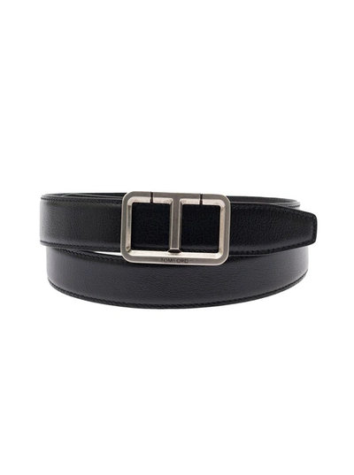 Shop Tom Ford Black Belt With T Buckle In Smooth Leather Man