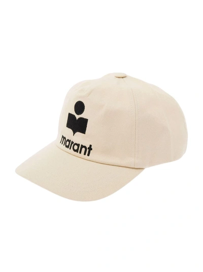 Shop Isabel Marant White Baseball Cap With Contrasting Logo Embroidery In Cotton Woman