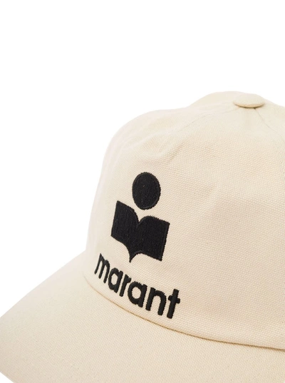Shop Isabel Marant White Baseball Cap With Contrasting Logo Embroidery In Cotton Woman